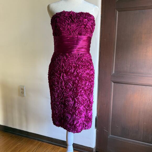 Y2K Vintage | BADGLEY MISCHKA Collection | Pink silk Rosette Strapless Dress | 0 - Picture 1 of 7